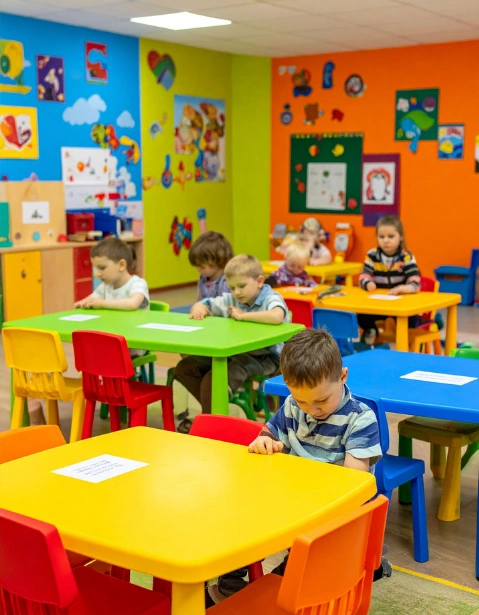 kids playing random letter game in classroom